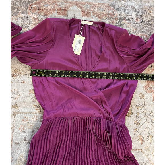 Ramy Brook Sadie Long Sleeve Pleated Midi Dress Size XS PLBRY Shoulder Pads - Picture 16 of 16